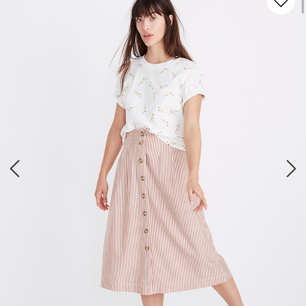 Madewell - Patio Button-Front Midi Skirt in Clay Stripe
